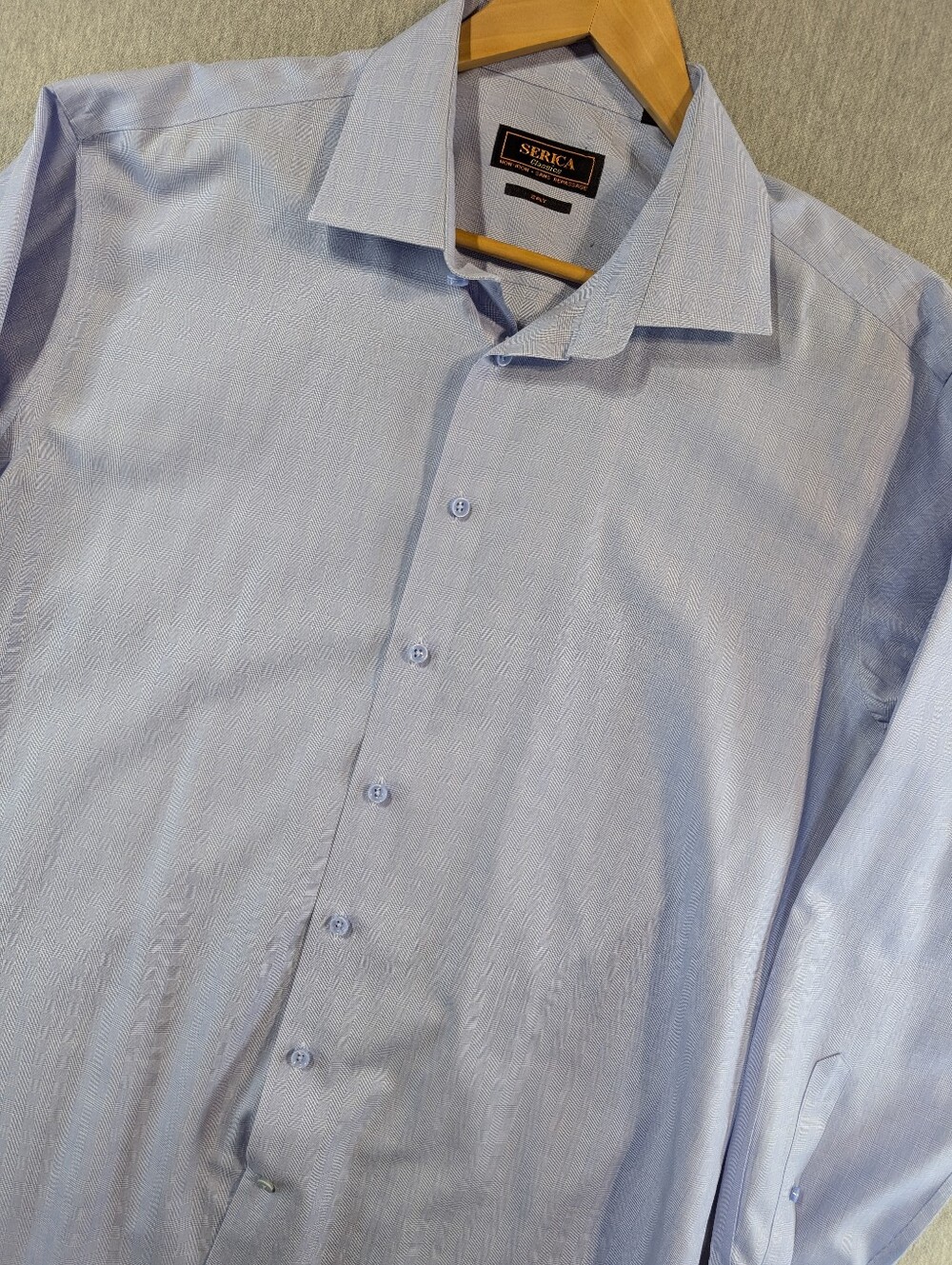 Serica Classics Dress Shirt Men's 45-17.5 Check Blue Non-Iron 2 Ply